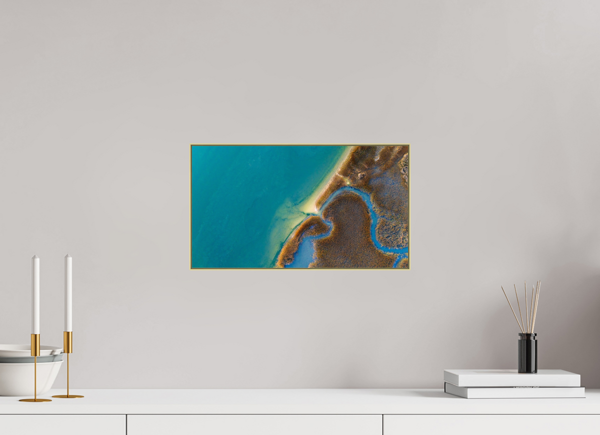 16 x 9″, 0.4" Gold Aluminum Artbox Frame (Print on Aluminum DiBond) Winter Waters in Charleston