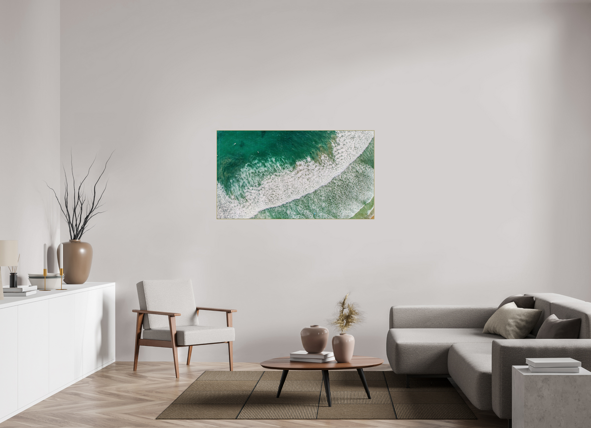55 x 30.9″, 0.4" Gold Aluminum Artbox Frame (Print on Aluminum DiBond) Costa Rica Waves #2
