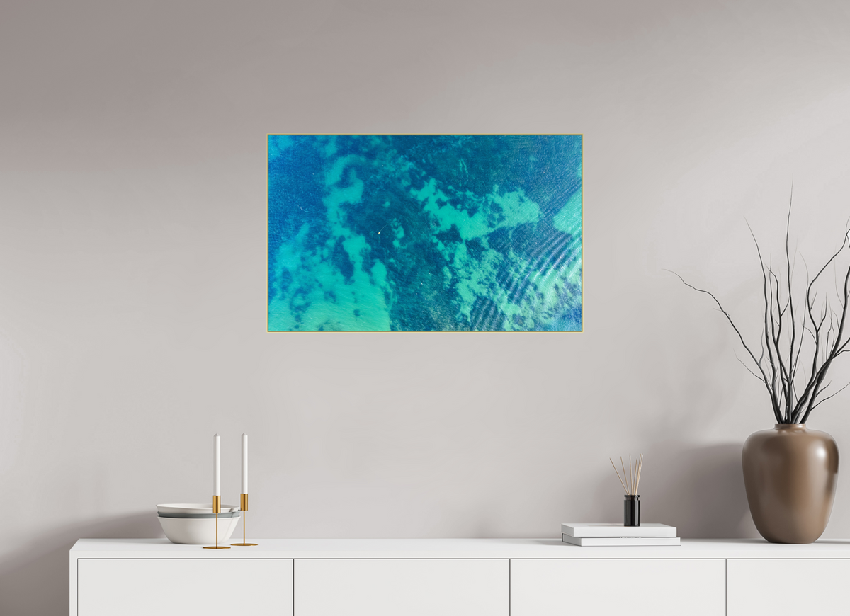 32 x 20″, 0.4" Gold Aluminum Artbox Frame (Print on Aluminum DiBond) Water Views - Algarve, Portugal