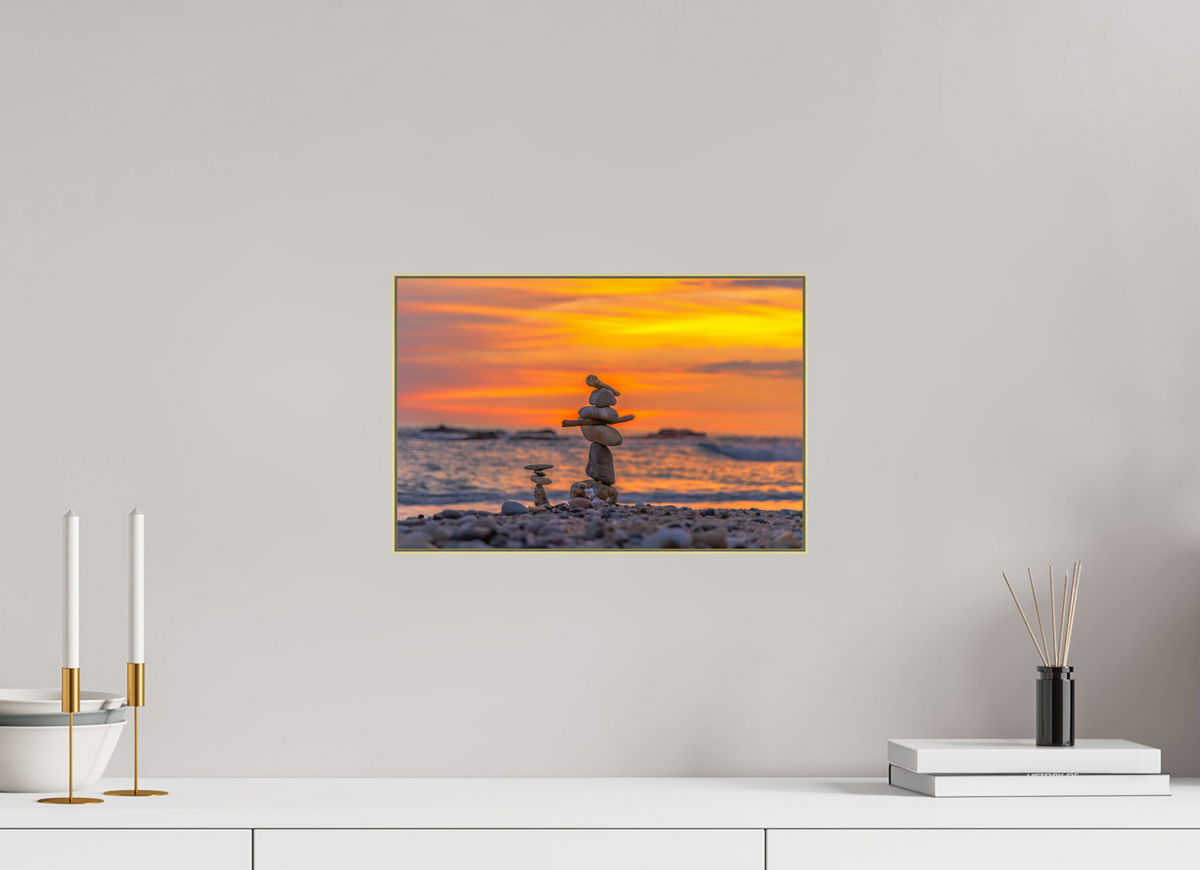15 x 10″, 0.4" Gold Aluminum Artbox Frame (Print on Aluminum DiBond) Rock Stack - Nosara, Costa Rica