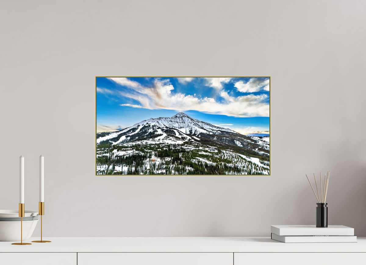 21″ x 11.8″, 0.4" Gold Aluminum Artbox Frame (Print on Aluminum DiBond) Mountain Views - Big Sky, Montana