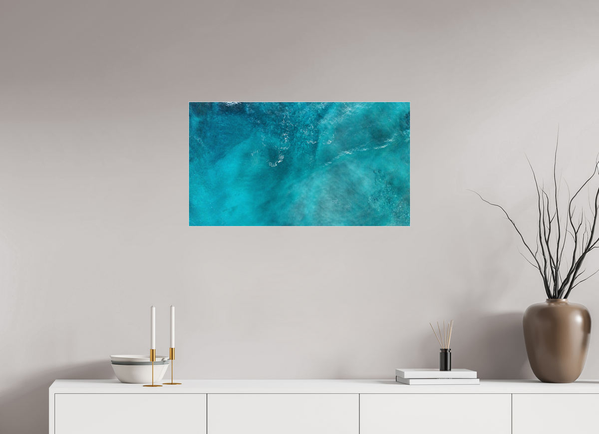 32 x 18″, Acrylic Print (Silver Slim Frame) Blue Seas - Nosara, Costa Rica