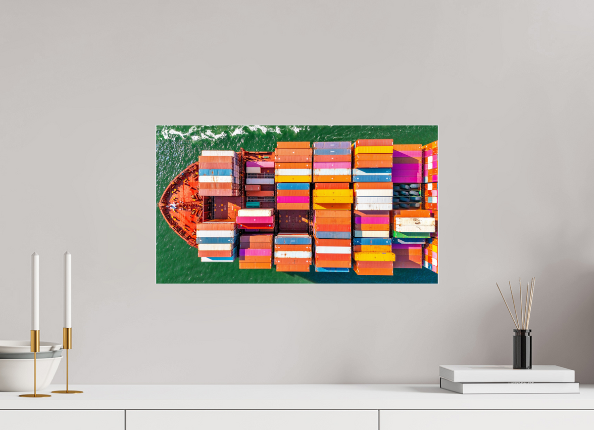 21″ x 11.8″, Acrylic Print (Silver Slim Frame) Container Ship on the Harbor - Charleston, South Carolina