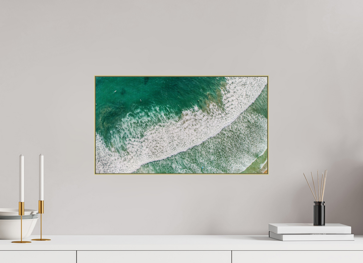 21″ x 11.8″, 0.4" Gold Aluminum Artbox Frame (Print on Aluminum DiBond) Costa Rica Waves #2