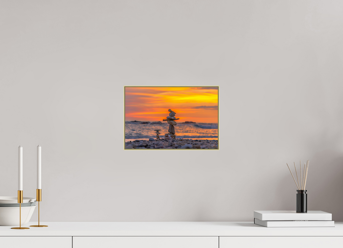 12 x 8″, 0.4" Gold Aluminum Artbox Frame (Print on Aluminum DiBond) Rock Stack - Nosara, Costa Rica