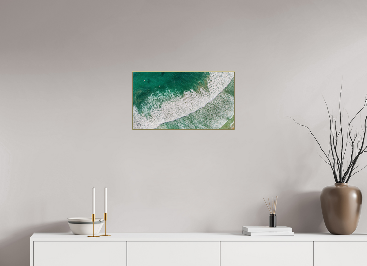 24 x 13.5″, 0.4" Gold Aluminum Artbox Frame (Print on Aluminum DiBond) Costa Rica Waves #2