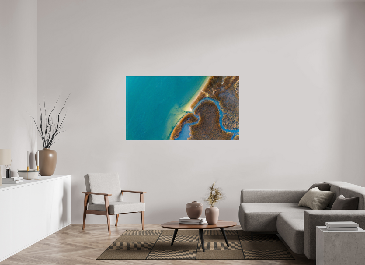 64 x 36″, 0.4" Gold Aluminum Artbox Frame (Print on Aluminum DiBond) Winter Waters in Charleston