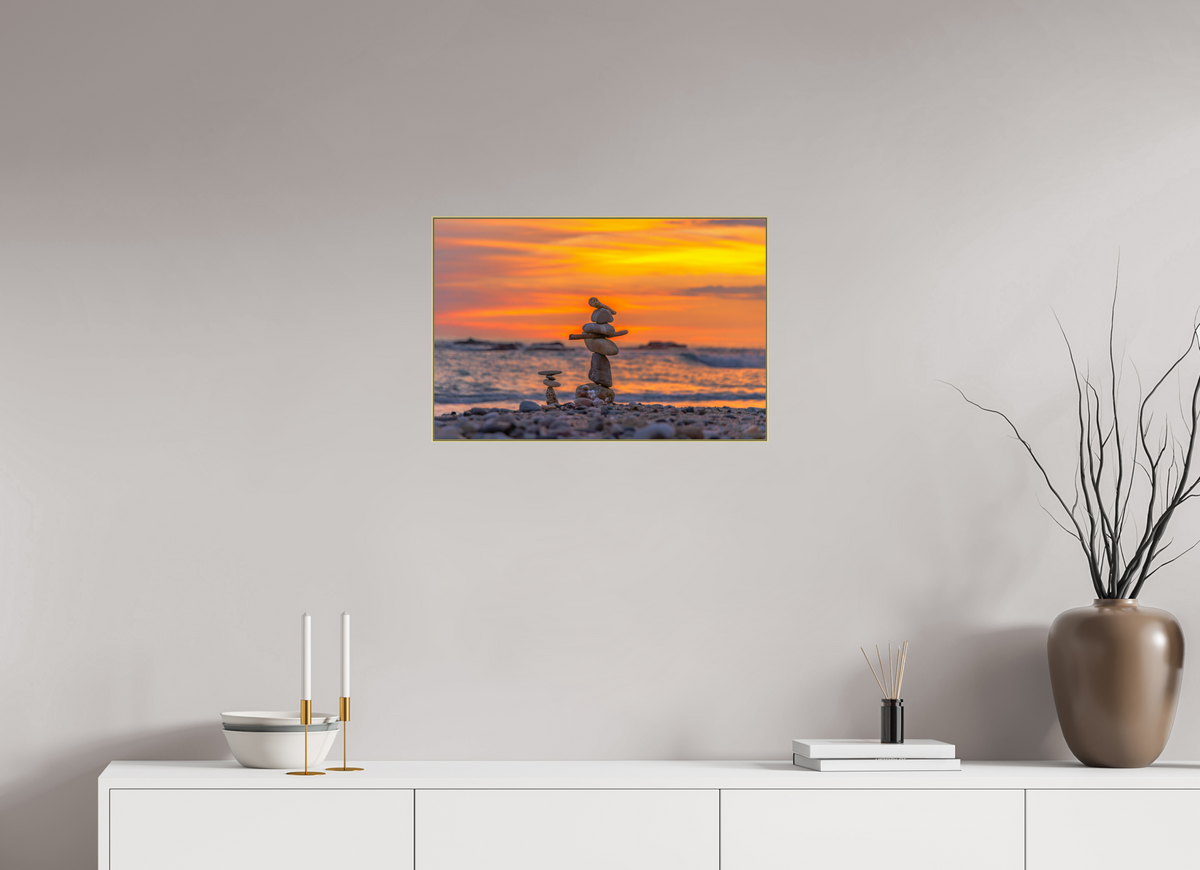 24 x 16″, 0.4" Gold Aluminum Artbox Frame (Print on Aluminum DiBond) Rock Stack - Nosara, Costa Rica