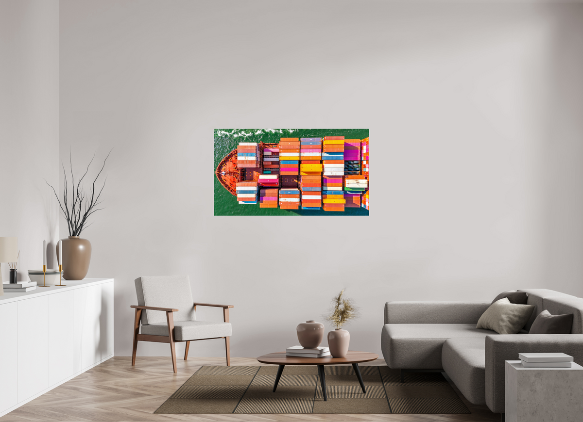 55 x 30.9″, Acrylic Print (Silver Slim Frame) Container Ship on the Harbor - Charleston, South Carolina