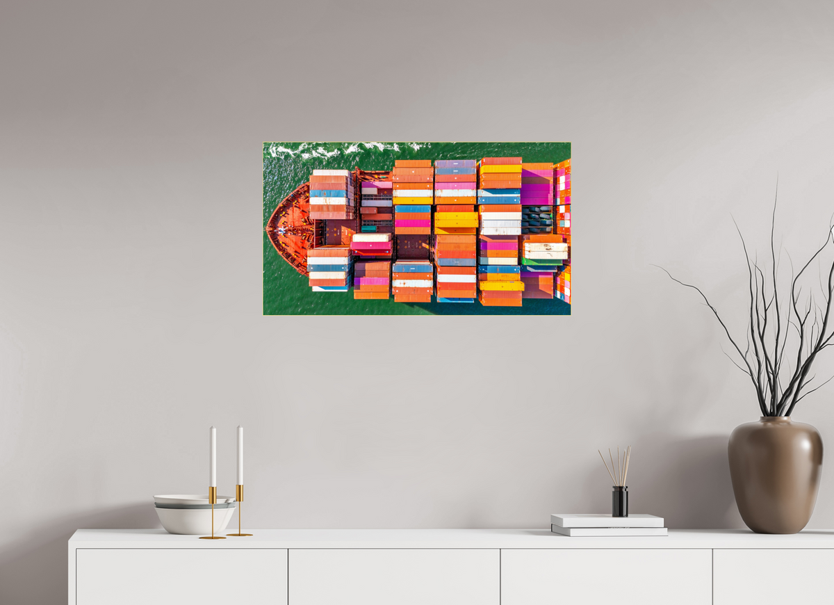 32 x 18″, Acrylic Print (Gold Slim Frame) Container Ship on the Harbor - Charleston, South Carolina